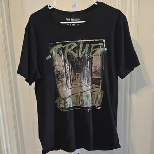 True Religion Black Tee with Green Graphic Script